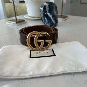 Gucci GG Marmont Belt- Brown/Gold